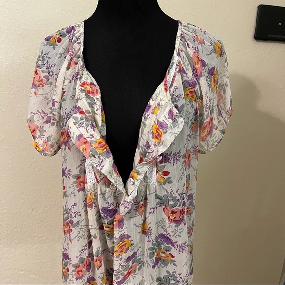 A.N.A. Short Sleeve Peasant Top Floral Sheer Blouse 2X - Picture 6 of 11